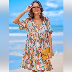 Soft Tropics Short Sleeve Mini Dress